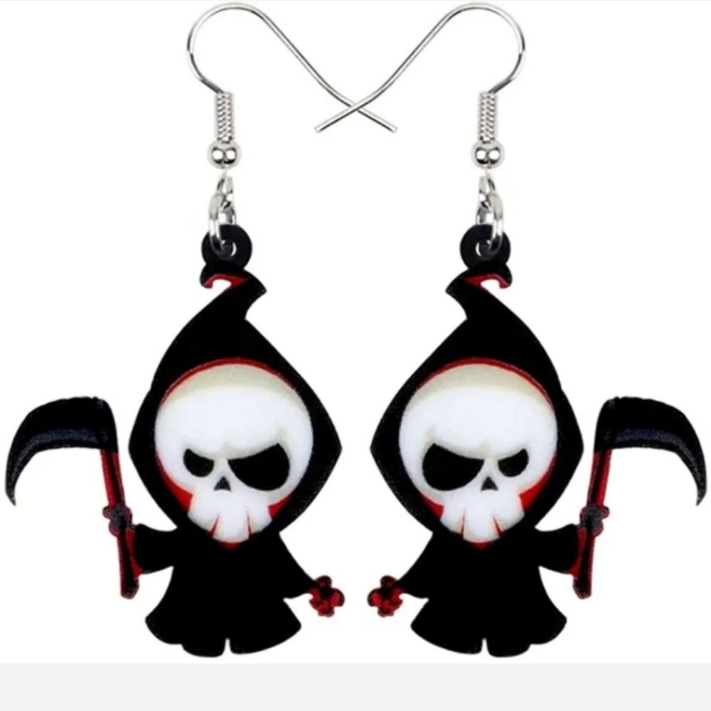Skull Reaper Death Dealer Laser Cut Acrylic Dangle Earringsspooky Halloween